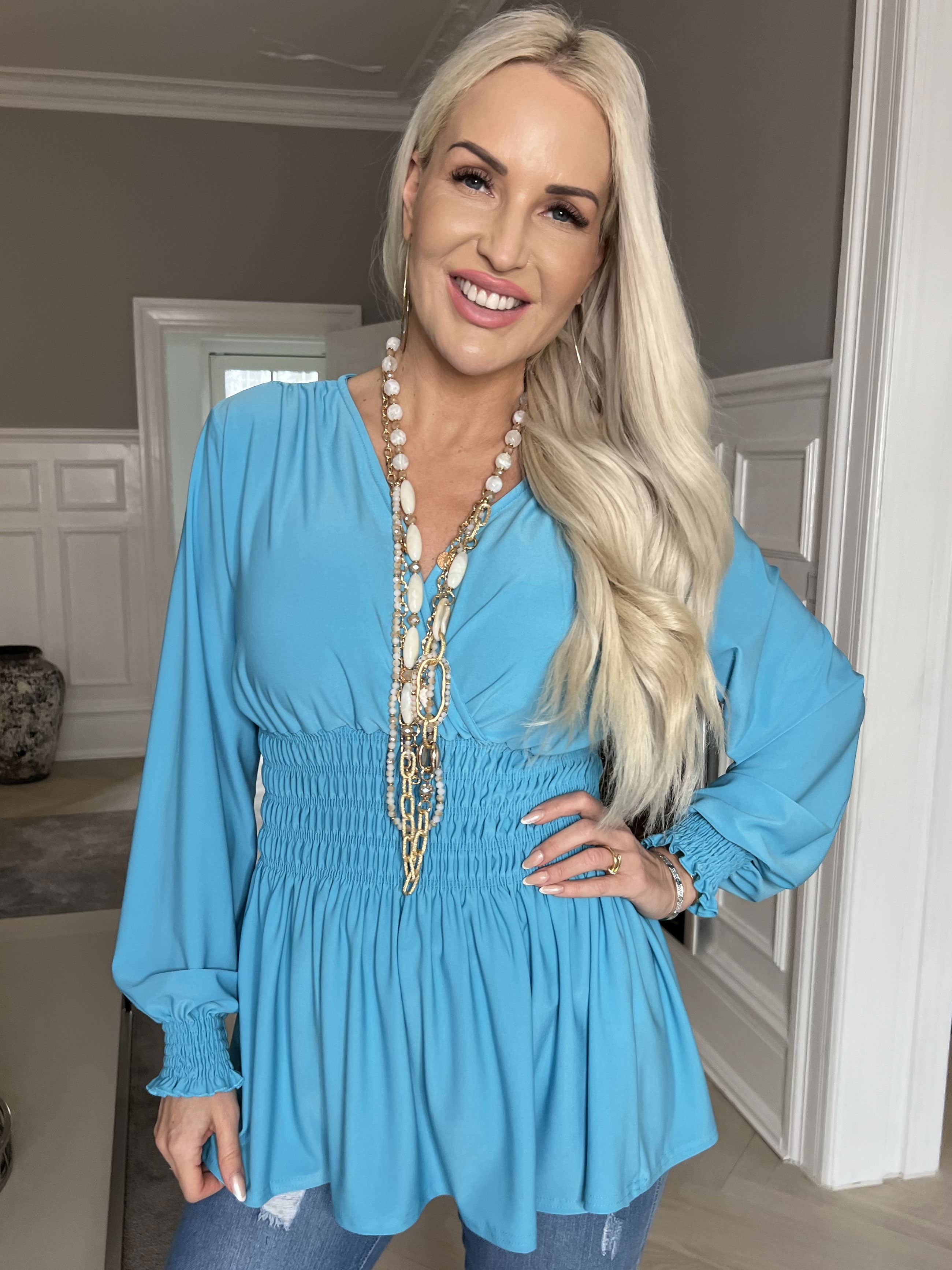 Pams Plain Shirt L/S - Bluse i elastisk stof med lange ærmer